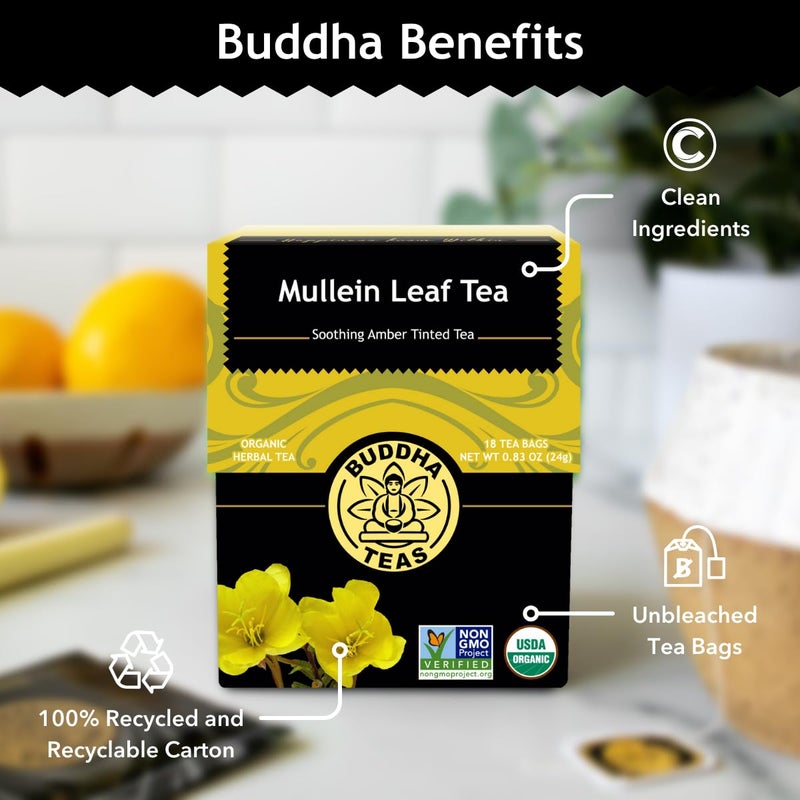 Buddha Teas - Mullein Leaf - Organic Herbal Tea - For Health & Wellbeing - With Antioxidants, Minerals & Vitamin C - Caffeine Free - 100% Kosher & Non-GMO - 18 Tea Bags (Pack of 1) - Image 5